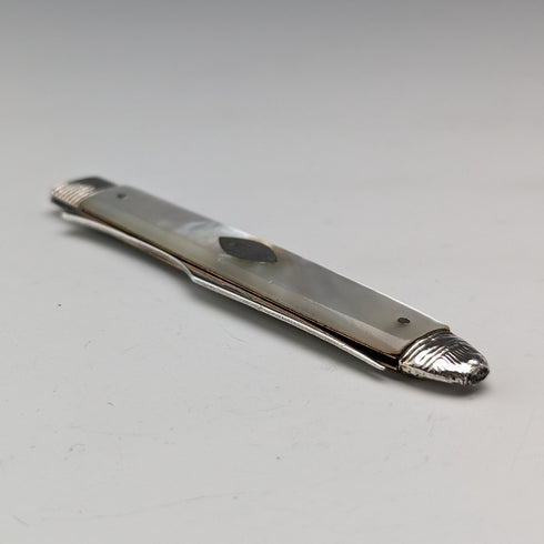 19世紀前半 英国アンティーク 白蝶貝ハンドル 純銀ブレード 折りたたみフォーク