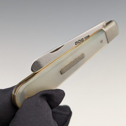 1914 年英國古董白色珍珠手柄純銀刀片小刀亨利威廉森