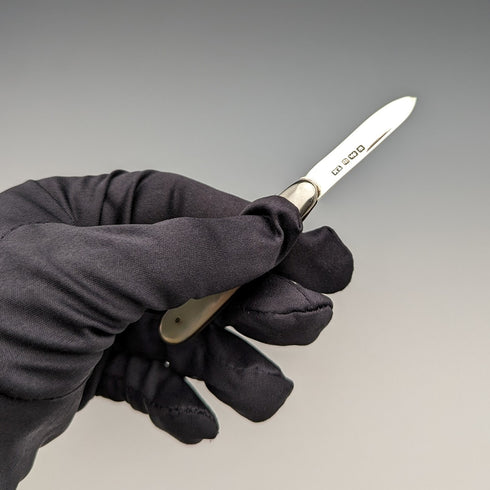 1911年 英国アンティーク 白蝶貝ハンドル 純銀ブレード ペンナイフ Thomas Marples