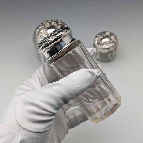 約 1903 年英國古董純銀帶蓋玻璃罐 3 件套