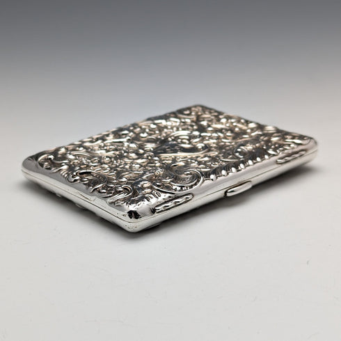 1900年 英国アンティーク 天使彫刻 両開き型 純銀カードケース 117g WILLIAM COMYNS