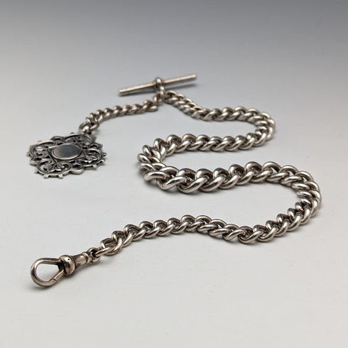 Circa 1900 British Antique Sterling Silver Albert Chain 62g Medal Fob