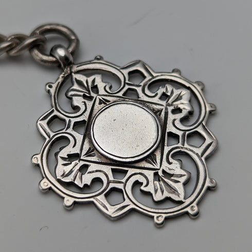 Circa 1900 British Antique Sterling Silver Albert Chain 62g Medal Fob