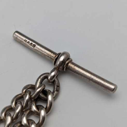 Circa 1900 British Antique Sterling Silver Albert Chain 62g Medal Fob