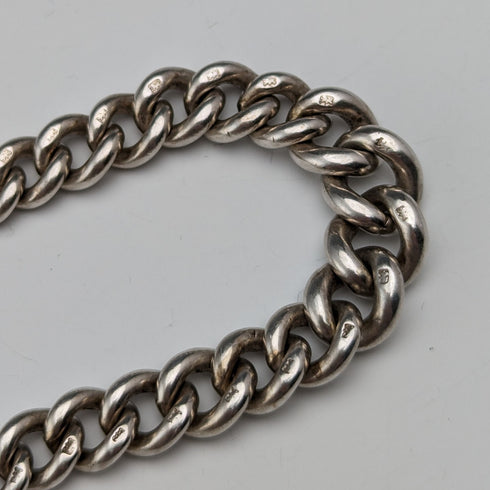 Circa 1900 British Antique Sterling Silver Albert Chain 62g Medal Fob