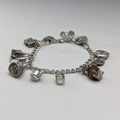 British vintage sterling silver charm bracelet 37g