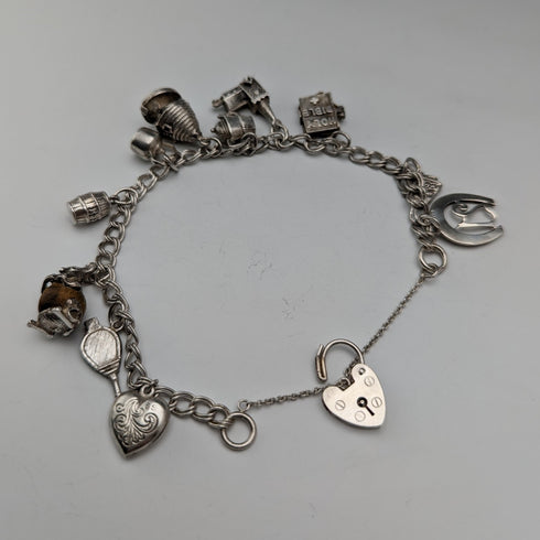 British vintage sterling silver charm bracelet 37g
