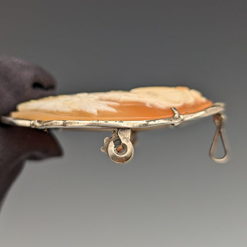 Vintage 800 Silver & Marcasite Shell Cameo Brooch, Pendant