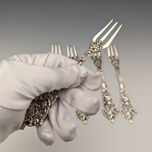 1948年 スウェーデン製 830シルバー製 天使装飾 デザートフォークx5 GEWE