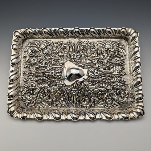 1901 British Antique Sterling Silver Relief Engraved Dressing Table Tray 297g George Nathan and Ridley Hayes