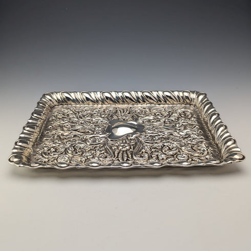 1901 British Antique Sterling Silver Relief Engraved Dressing Table Tray 297g George Nathan and Ridley Hayes