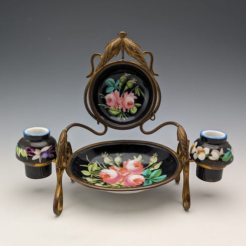 約 1900 年英國古董黃銅、陶瓷懷錶支架配件托盤