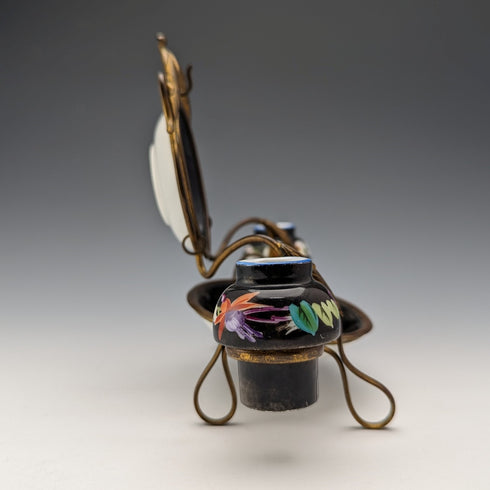 約 1900 年英國古董黃銅、陶瓷懷錶支架配件托盤