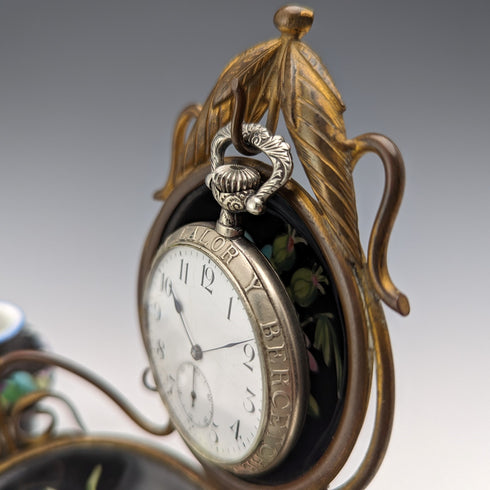 約 1900 年英國古董黃銅、陶瓷懷錶支架配件托盤