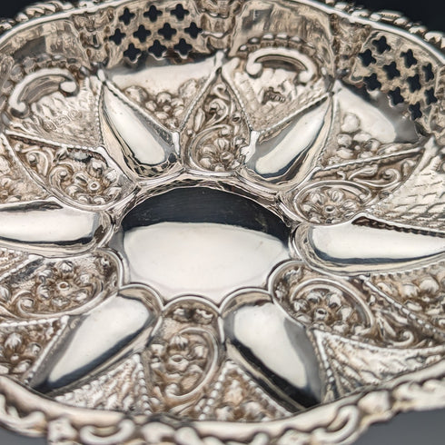 1902 年英國古董純銀花盤 43 克 Walker 與 Hall