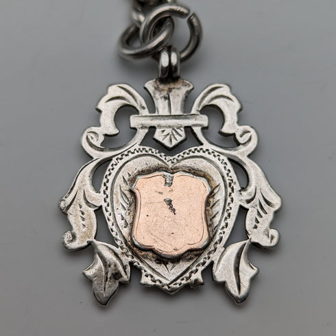 1906 British antique sterling silver Albert chain, extra thick 85g emblem fob