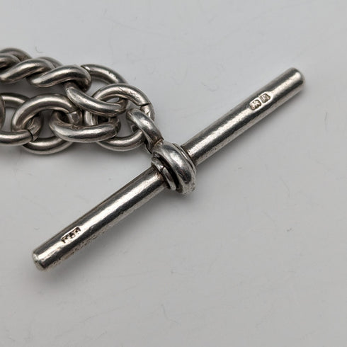 1906 British antique sterling silver Albert chain, extra thick 85g emblem fob