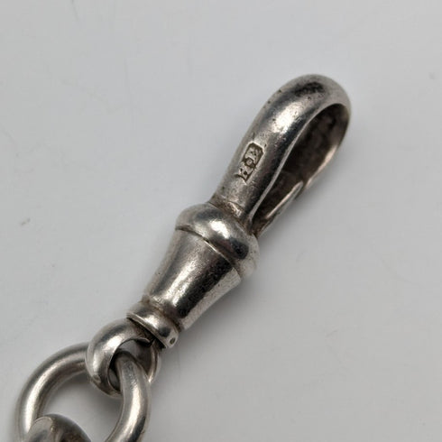 1906 British antique sterling silver Albert chain, extra thick 85g emblem fob