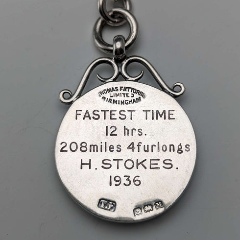 1910 British antique sterling silver Albert chain, extra thick 65g medal fob