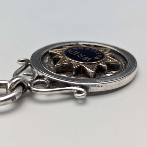 1910 British antique sterling silver Albert chain, extra thick 65g medal fob