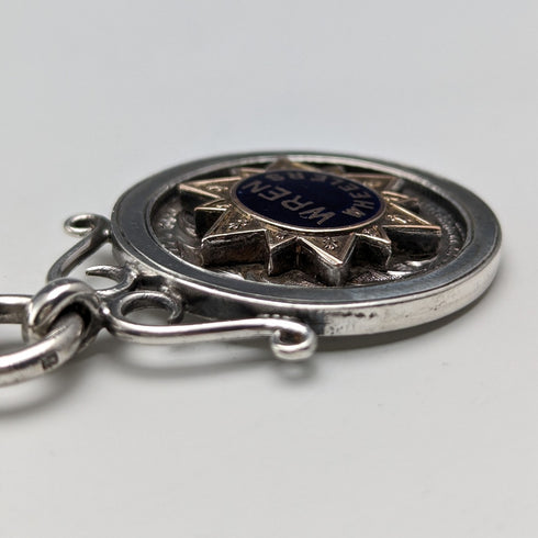 1910 British antique sterling silver Albert chain, extra thick 65g medal fob