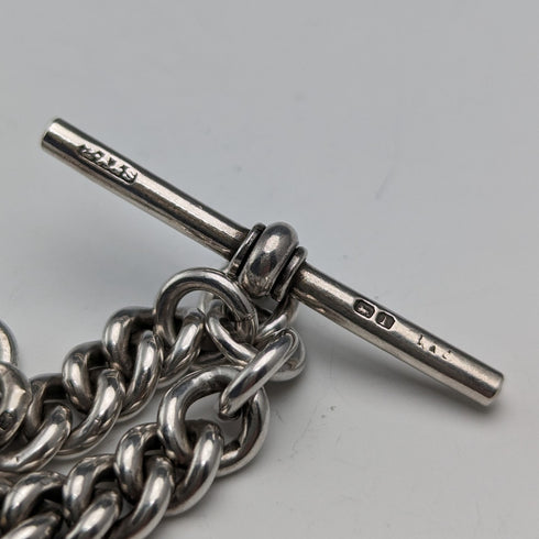 1910 British antique sterling silver Albert chain, extra thick 65g medal fob