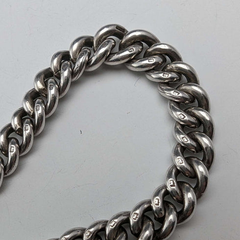1910 British antique sterling silver Albert chain, extra thick 65g medal fob