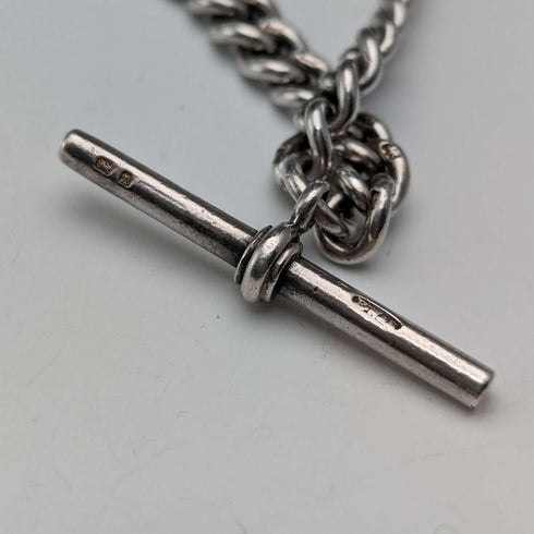Circa 1900 British antique sterling silver Albert chain, extra thick 74g, Vesta case
