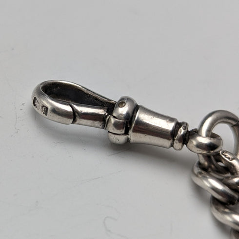 Circa 1900 British antique sterling silver Albert chain, extra thick 74g, Vesta case