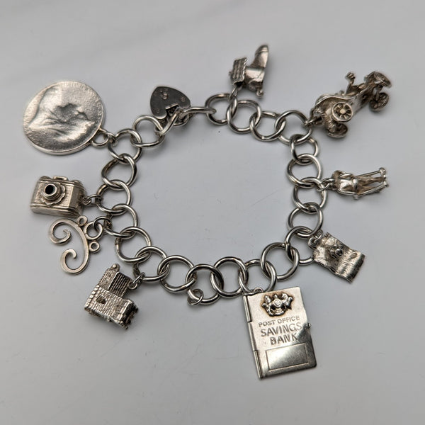 1965 British Vintage Sterling Silver Charm Bracelet 48g Charles Horner