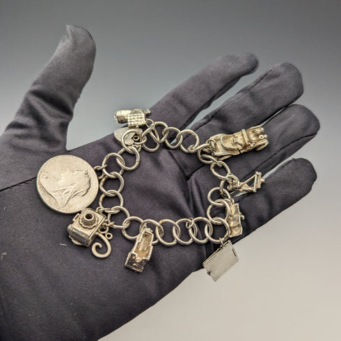 1965年 英国ヴィンテージ 純銀製 チャームブレスレット 48g Charles Horner