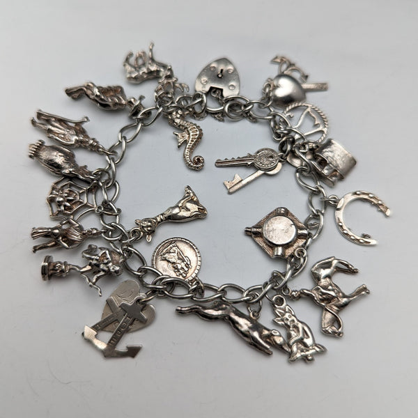 British Vintage Sterling Silver Charm Bracelet 47g WJS