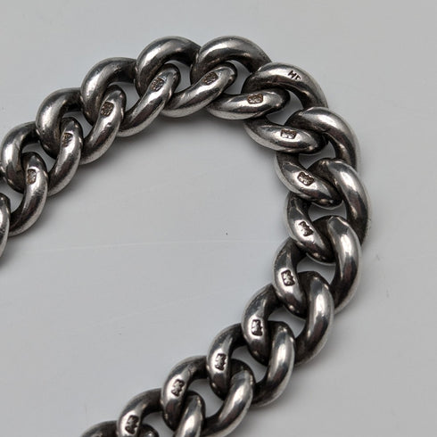 Circa 1900 British antique sterling silver Albert chain, extra thick 74g, Vesta case