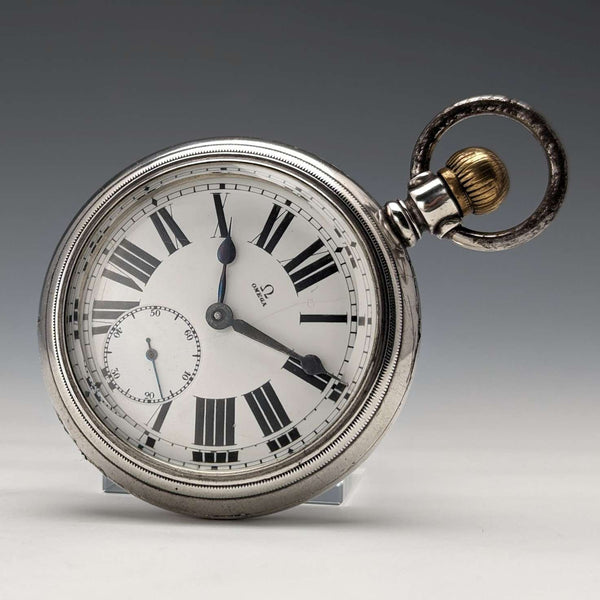 1905年頃 アンティーク オメガ 懐中時計 銀側 直径59mm 鉄道時計 動作良好