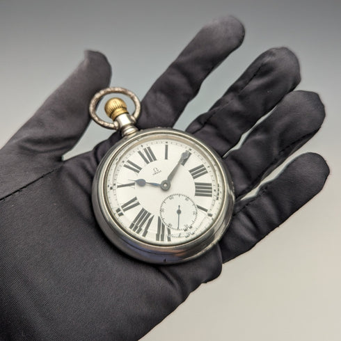 1905年頃 アンティーク オメガ 懐中時計 銀側 直径59mm 鉄道時計 動作良好