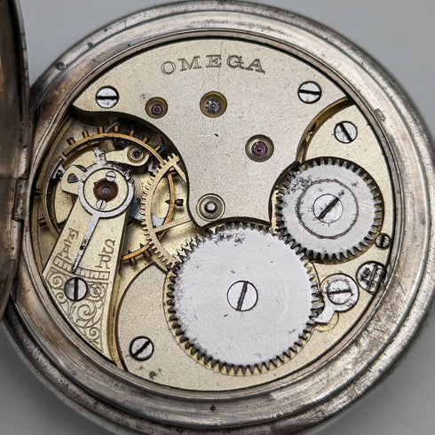 1910年頃 アンティーク オメガ 懐中時計 銀側ハンターケース 動作良好