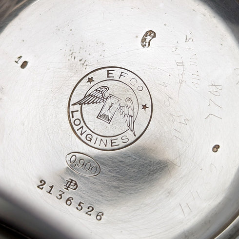 1908年頃 アンティーク ロンジン 懐中時計 彫刻銀側ハンターケース 動作良好 チェーン付