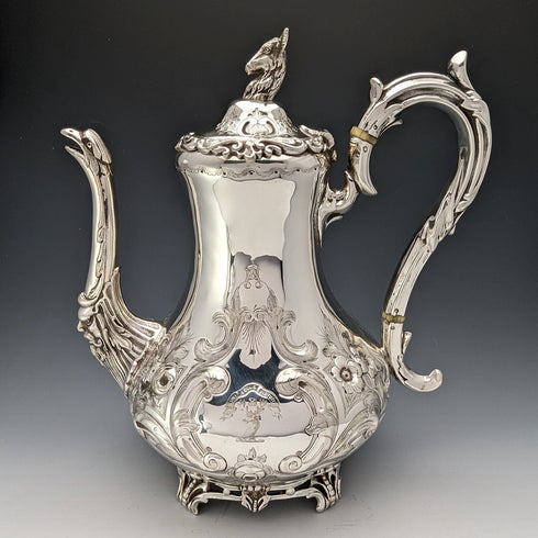1845 British antique silver plate coffee pot by John Sherwood