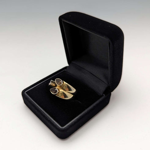 British vintage jewelry 2-color 3-stone gilt sterling silver ring