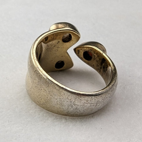 英国ヴィンテージ ジュエリー 2カラー3ストーン ギルト純銀リング 指輪