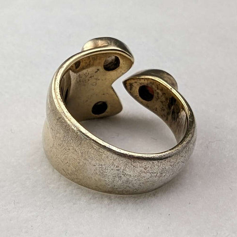British vintage jewelry 2-color 3-stone gilt sterling silver ring