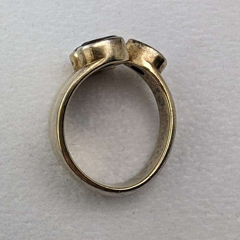 British vintage jewelry 2-color 3-stone gilt sterling silver ring