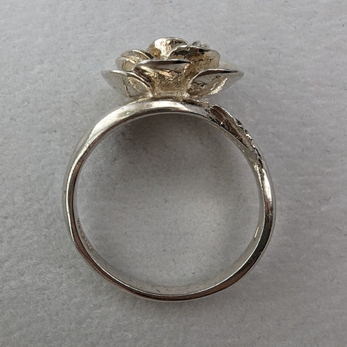 1976年 英国ヴィンテージ ジュエリー バラ彫刻 純銀リング 指輪