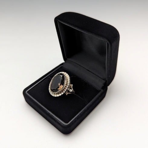 1976 年英國復古珠寶大號褐石純銀戒指