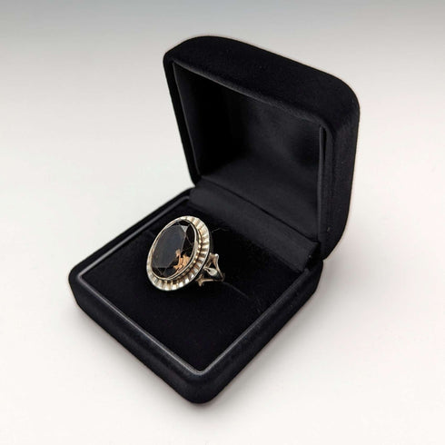 1976 British vintage jewelry, large brown stone, sterling silver ring