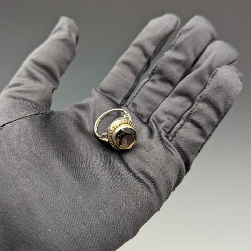 1976 年英國復古珠寶大號褐石純銀戒指