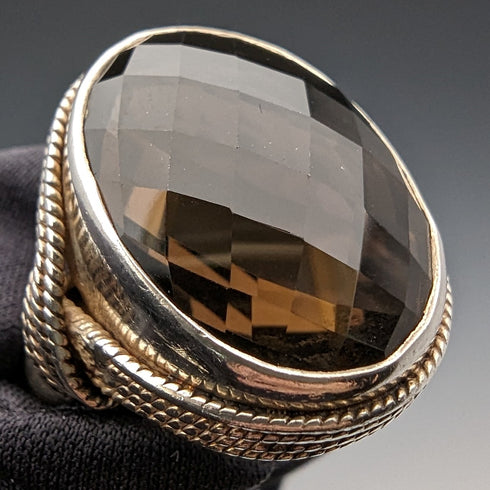 British vintage jewelry, large brown stone, sterling silver ring