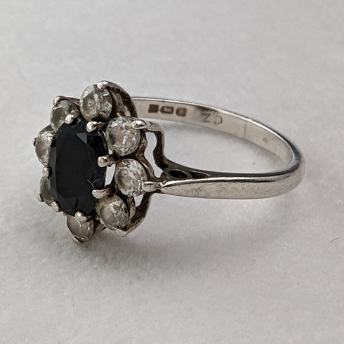 1985年 英国ヴィンテージ ジュエリー ブルー&ホワイトジルコニア 純銀リング 指輪