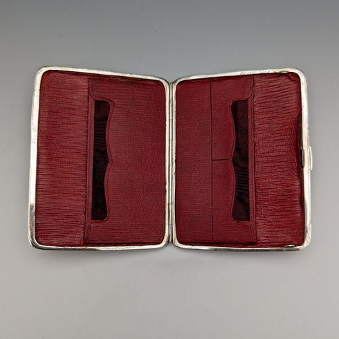 1906 British antique double door sterling silver card case, 108g, Deakin and Francis