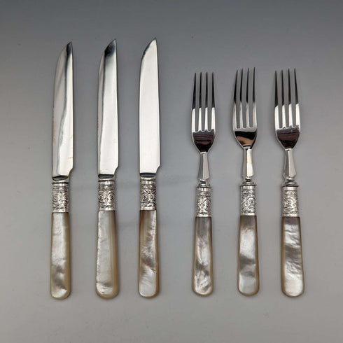 约1898年 英国古董 白蝶贝手柄甜点餐具12套(带木盒)